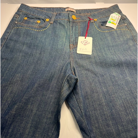 FYLO Rhinestone Jeans Sz12 Dark Mid Rise Bootcut 2% Spandex - Picture 1 of 4
